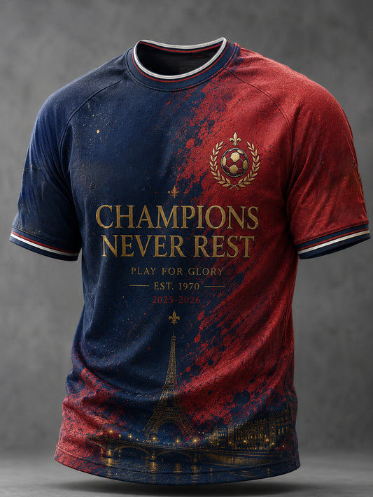 T-shirt décontracté à manches courtes pour homme, imprimé football parisien