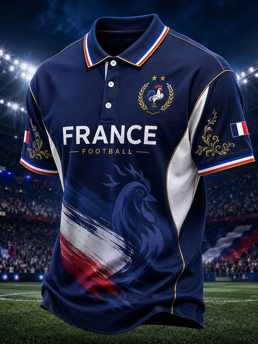 Polo décontracté à manches courtes pour homme, avec imprimé coq de football