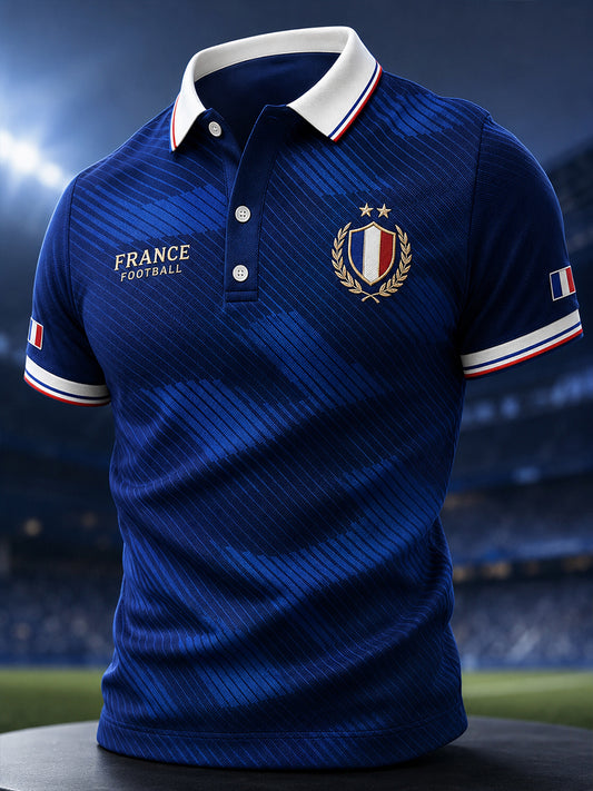 Polo décontracté imprimé à manches courtes pour homme sur le thème du football