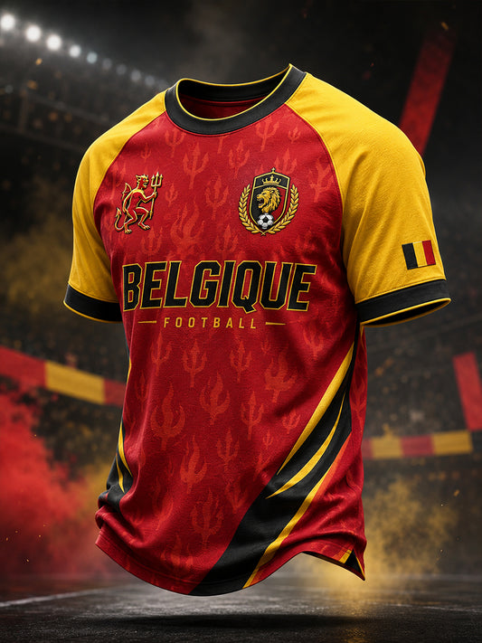 T-shirt à manches courtes à manches raglan imprimé sur le thème du football pour homme