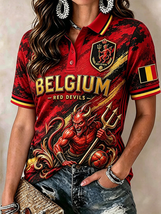 Polo à manches courtes pour femme, motif football des Red Devils
