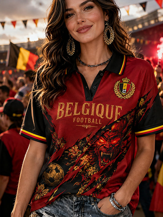 Polo femme à manches courtes avec imprimé footballistique