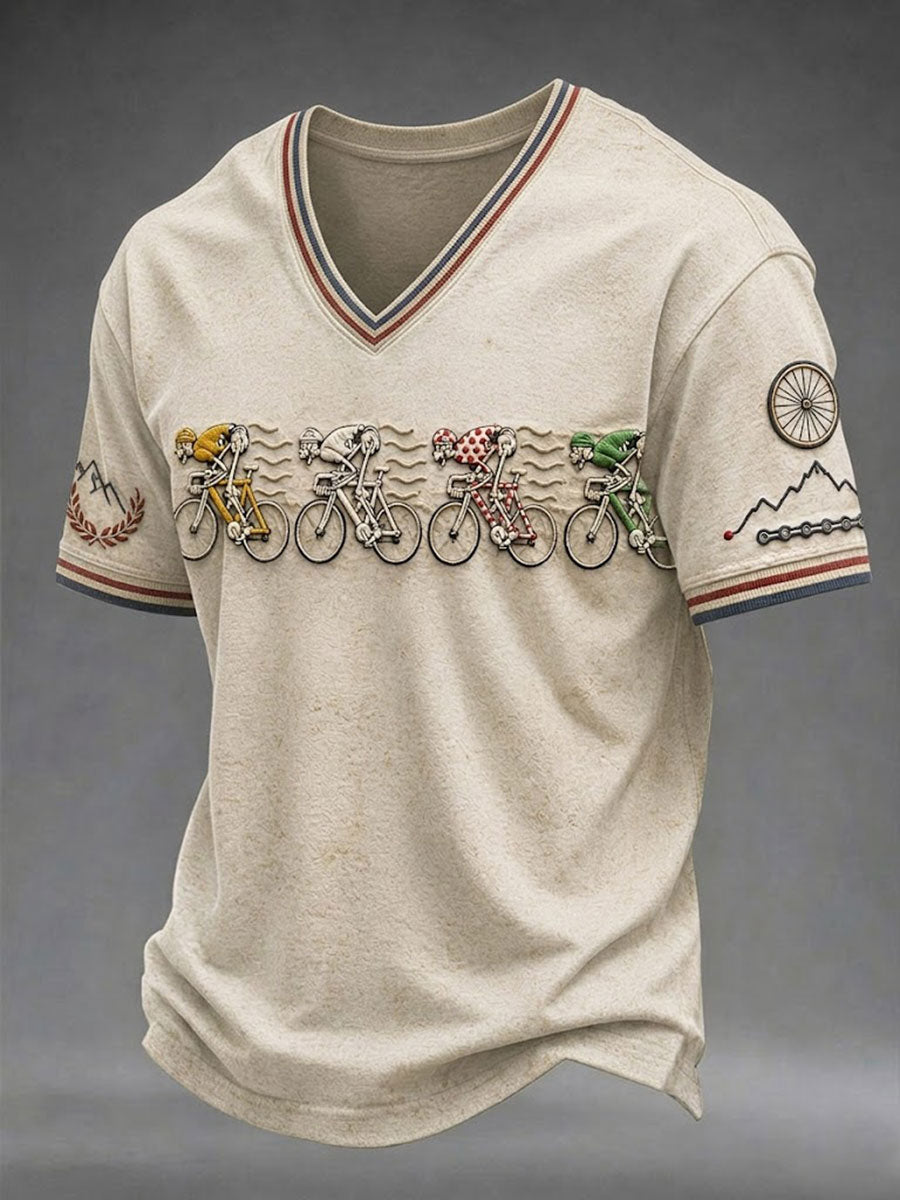T-shirt col en V pour homme, modèle vélo de skeleton