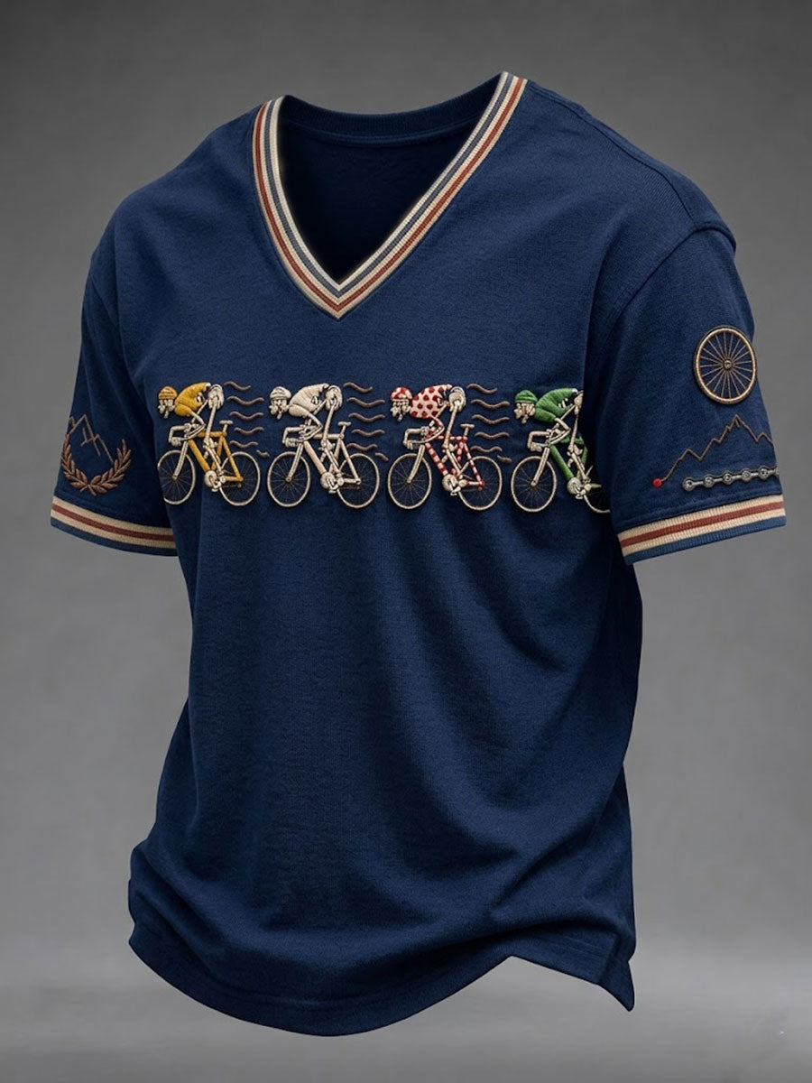 T-shirt col en V pour homme, modèle vélo de skeleton