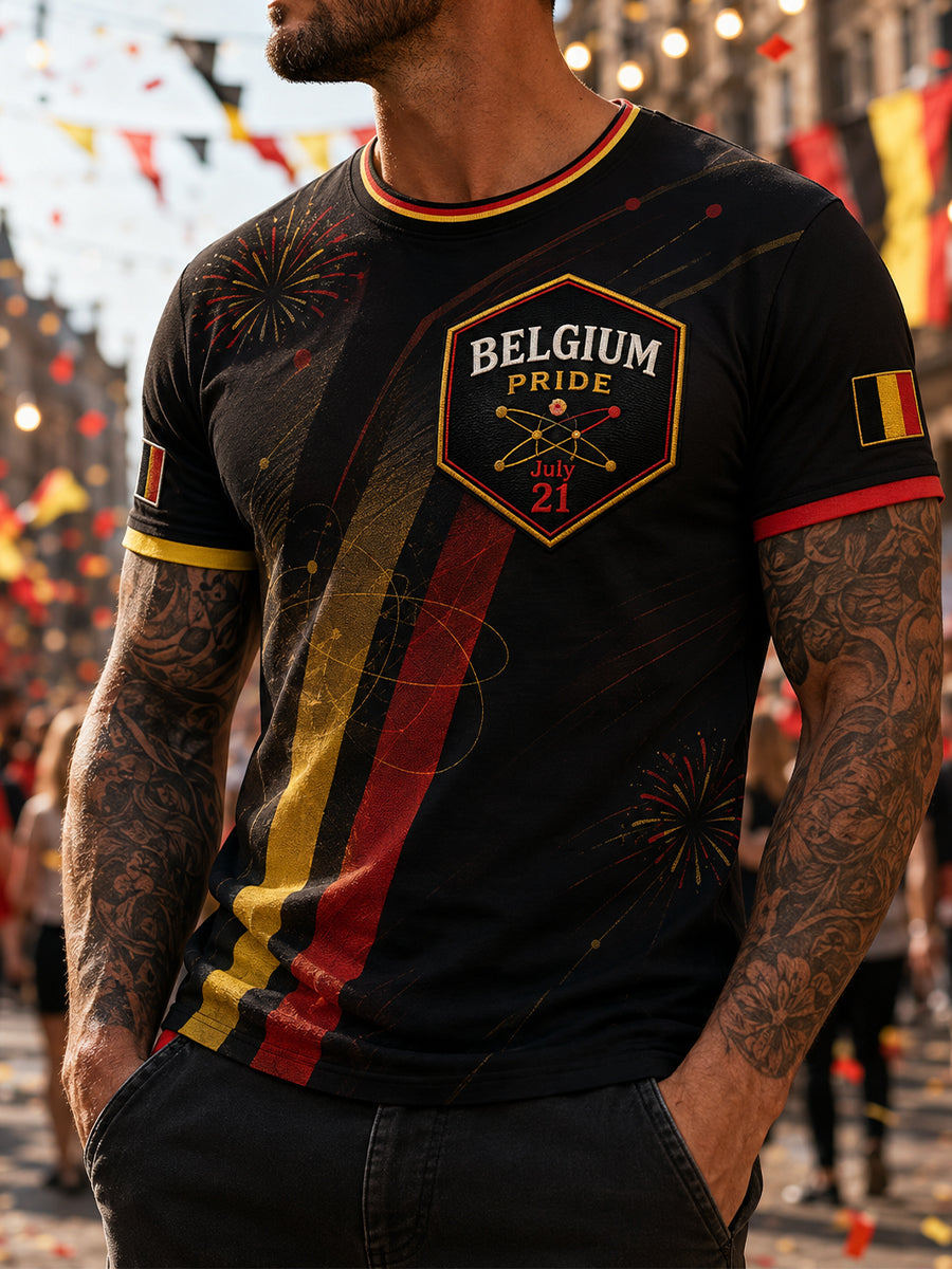 Affiche artistique rétro de célébration de la Fête nationale belge, t‑shirt décontracté pour l’extérieur