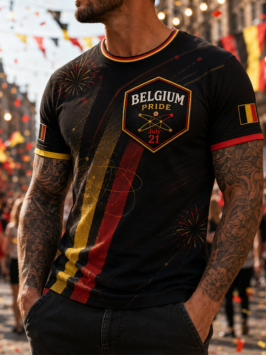 Affiche artistique rétro de célébration de la Fête nationale belge, t‑shirt décontracté pour l’extérieur