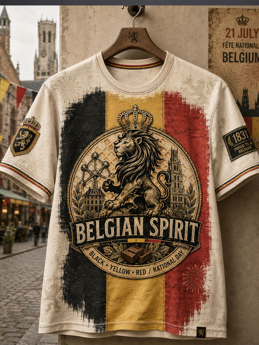 T-shirt imprimé pour la fête nationale belge du 21 juillet, modèle homme