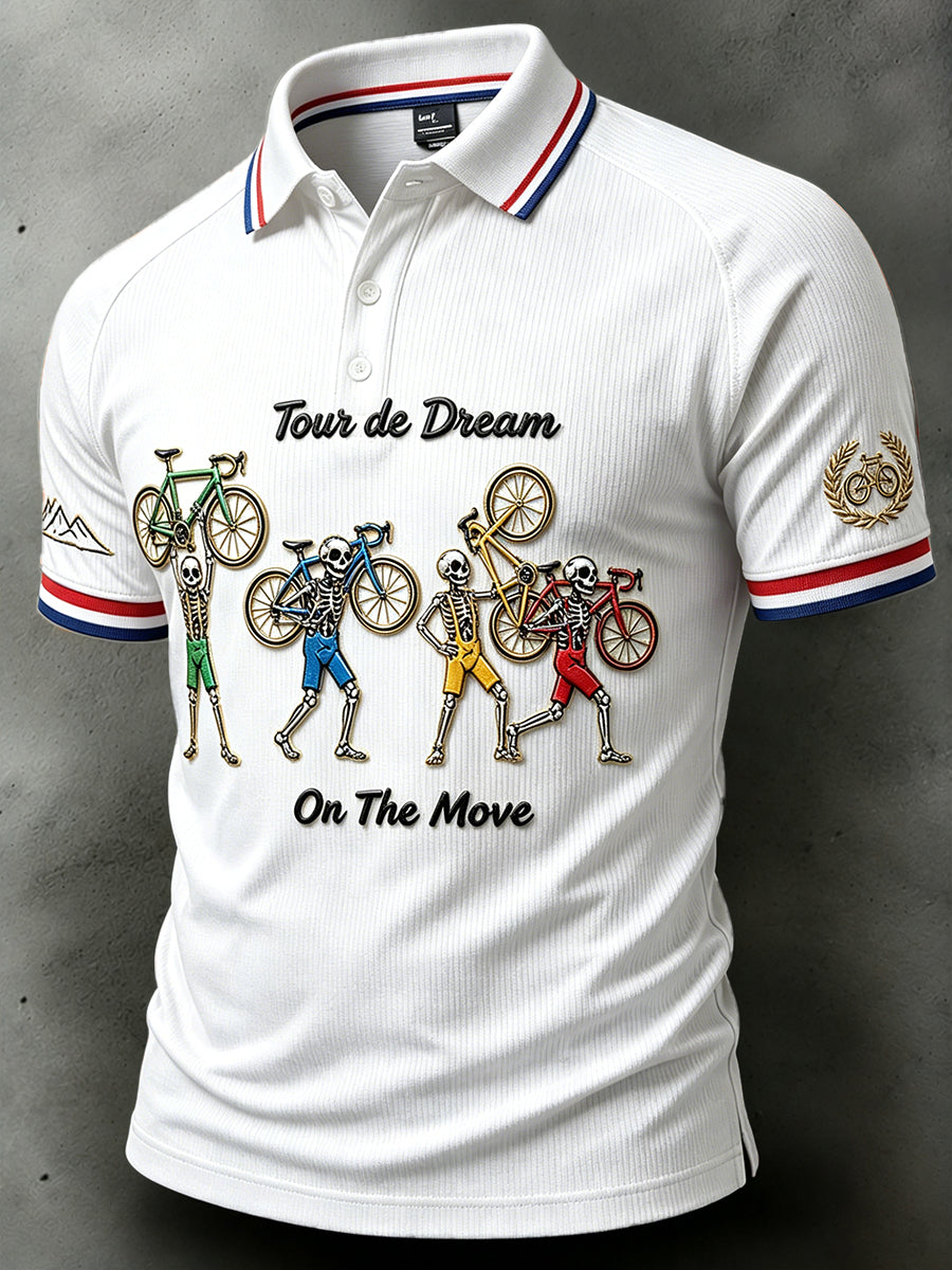 Hommes Blanc Français Tour de France Cyclisme 3D Squelette Imprimer Casual Polo