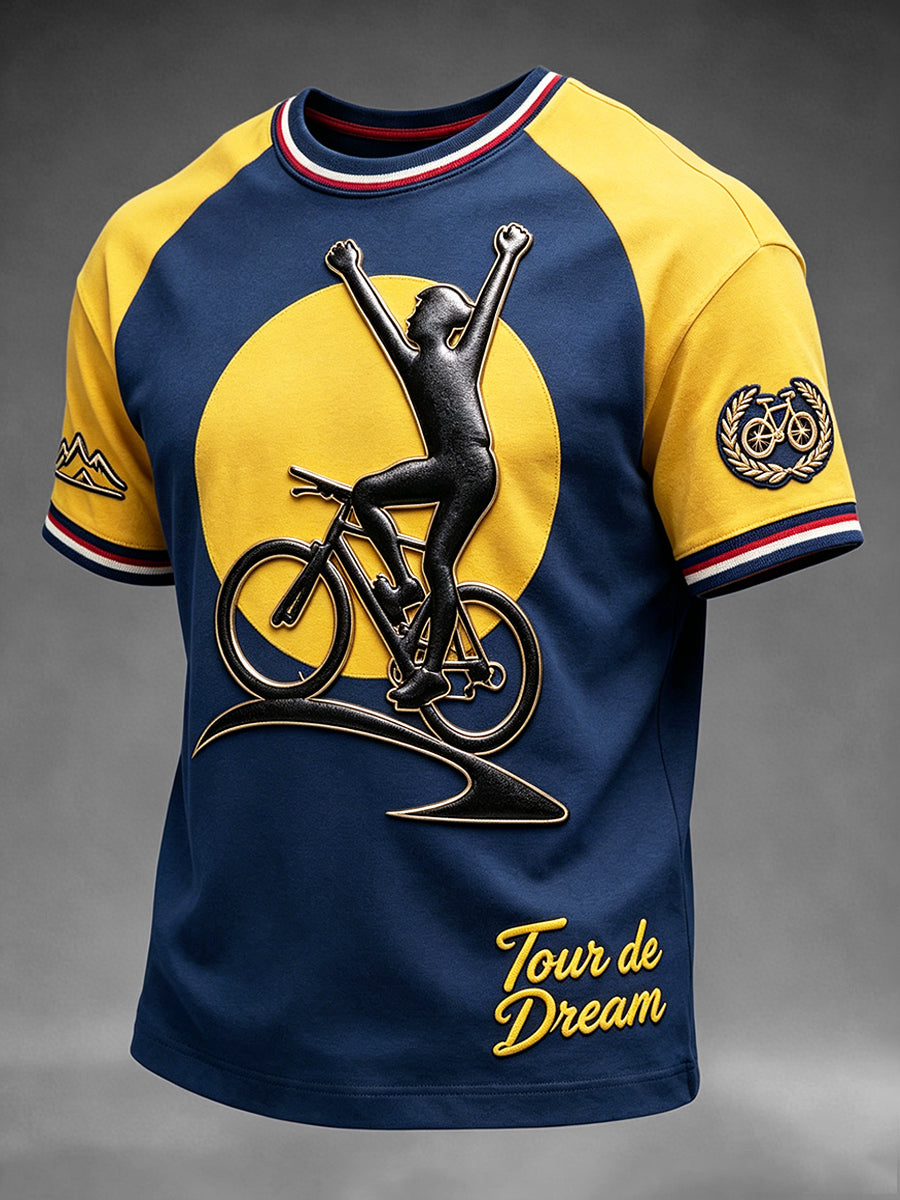 T-shirt décontracté imprimé 3D «Tour de Dream» bleu marine pour homme, France