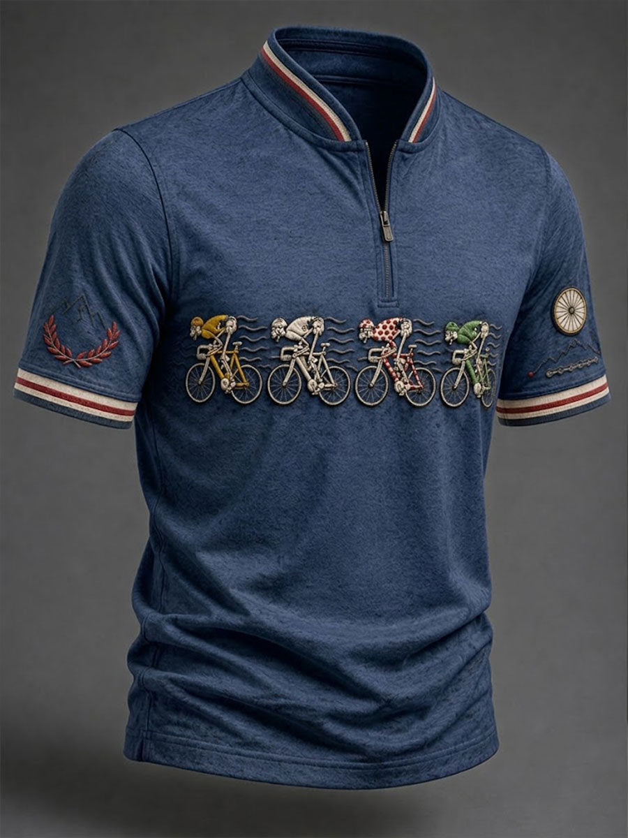 T-shirt Skeleton Bicycle Zip à manches courtes pour hommes