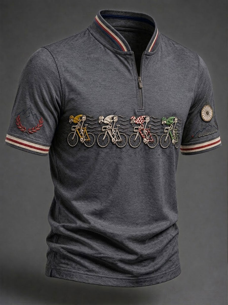 T-shirt Skeleton Bicycle Zip à manches courtes pour hommes
