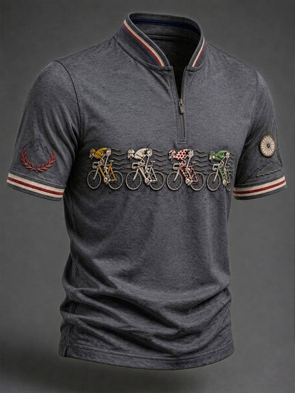 T-shirt Skeleton Bicycle Zip à manches courtes pour hommes