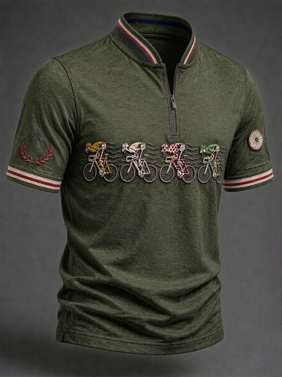 T-shirt Skeleton Bicycle Zip à manches courtes pour hommes