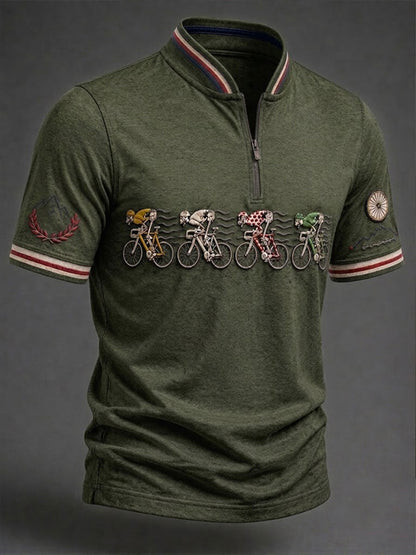T-shirt Skeleton Bicycle Zip à manches courtes pour hommes