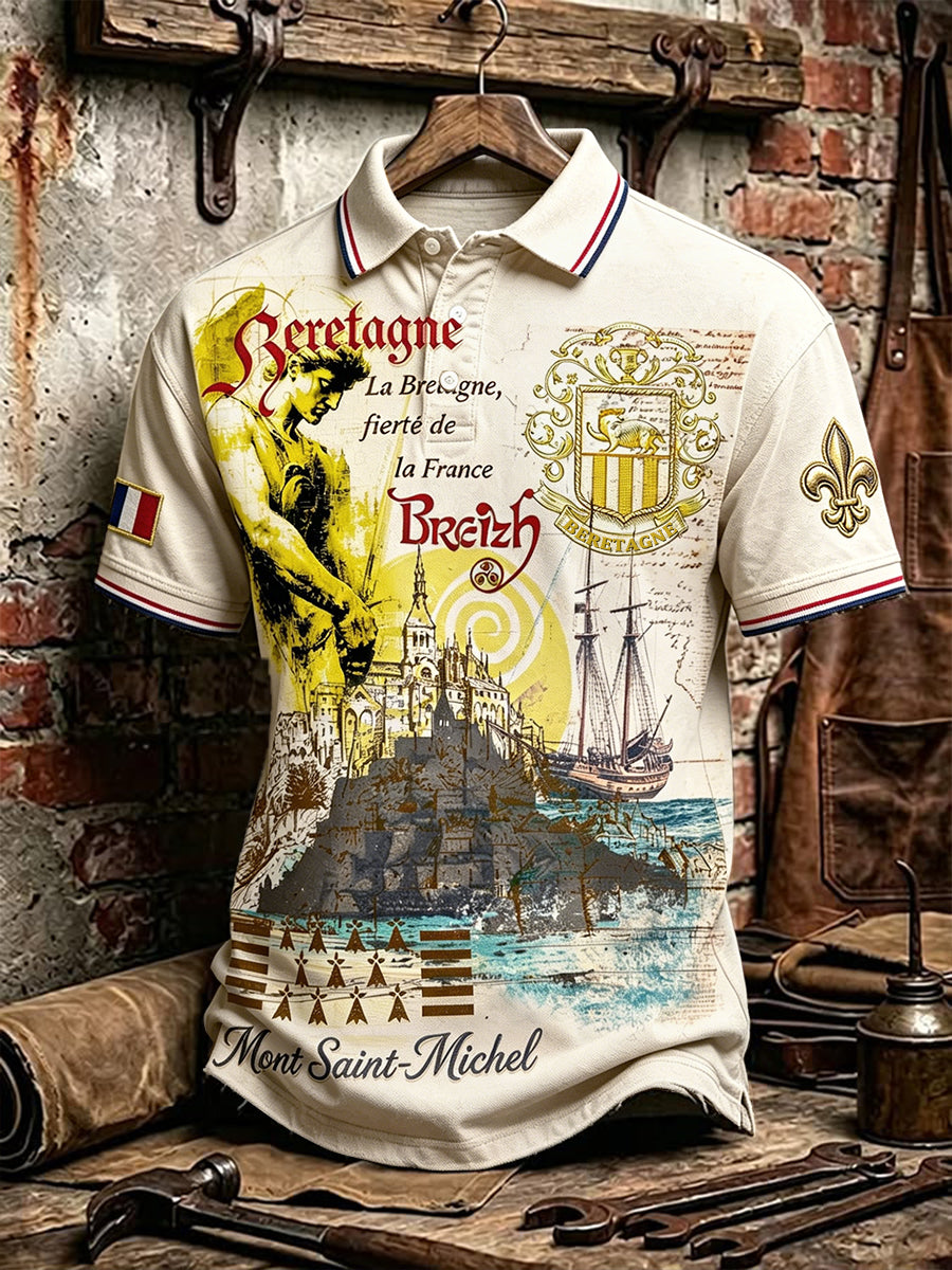 Polo décontracté pour homme, imprimé Bretagne française et Mont Saint-Michel