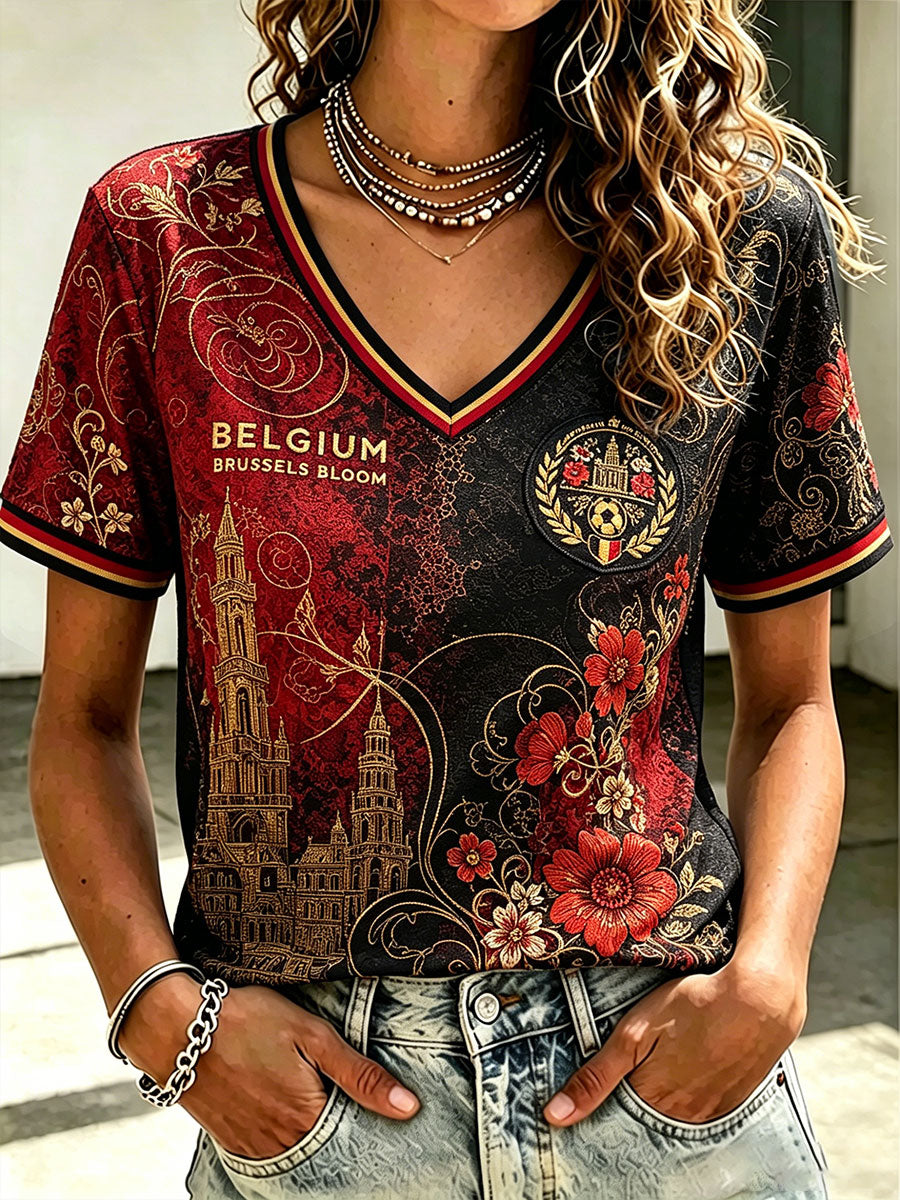 T-shirt imprimé Belgium Football Lover Pride Art pour femme
