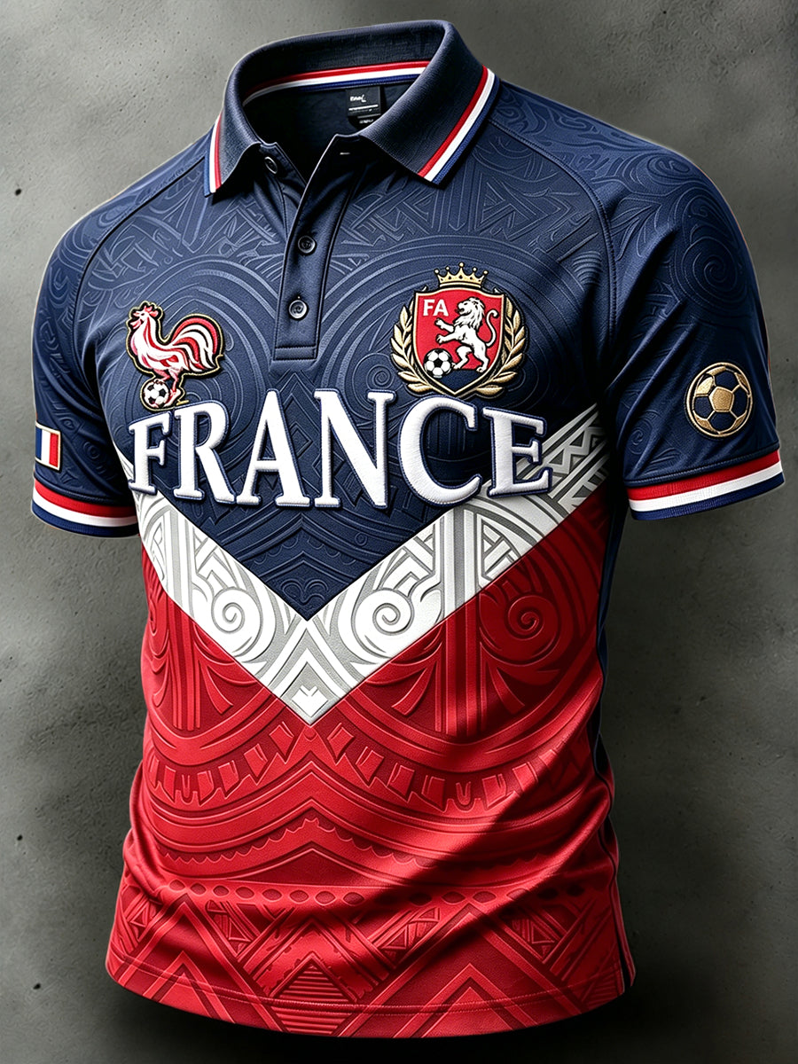 Polo décontracté à imprimé patchwork de football France 2026 pour hommes