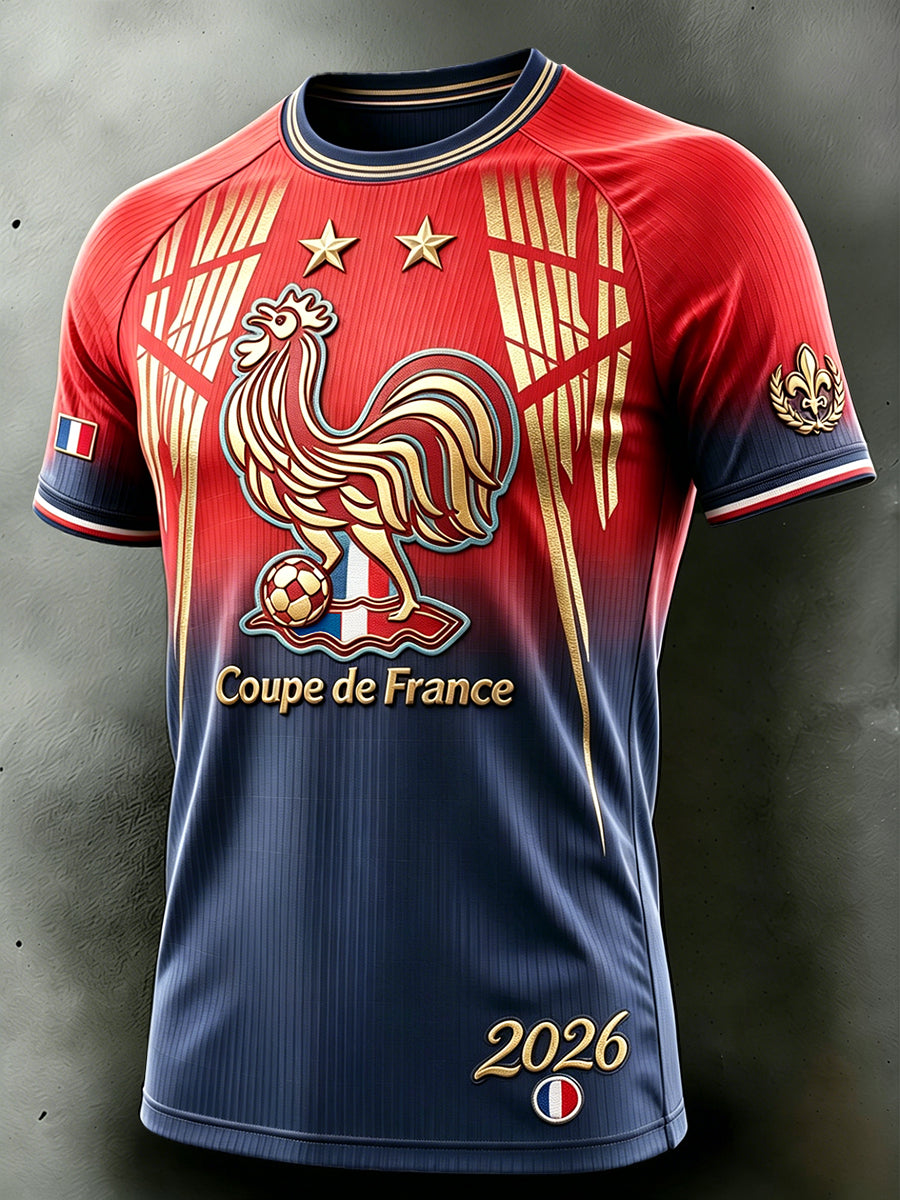 T-shirt décontracté à épaules dénudées avec imprimé de football de coq français pour hommes