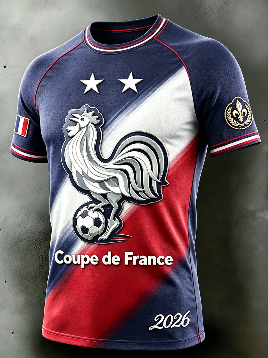 Coq Français Football Imprimer Casual Fashion Drop-épaule T-shirt pour hommes