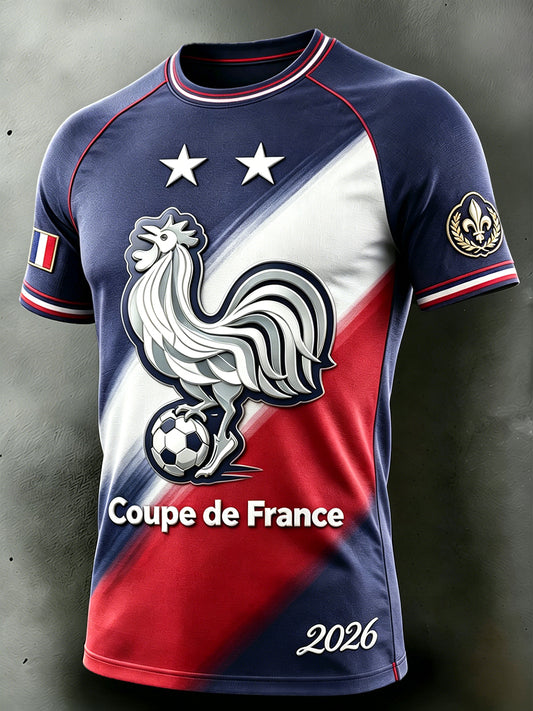 Coq Français Football Imprimer Casual Fashion Drop-épaule T-shirt pour hommes