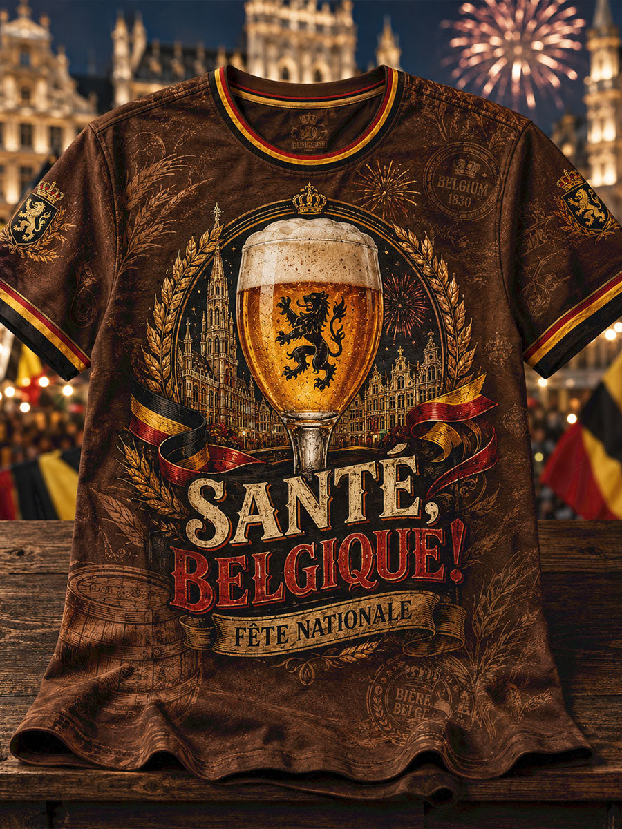 T-shirt imprimé Belguim National Day Beers Art pour homme