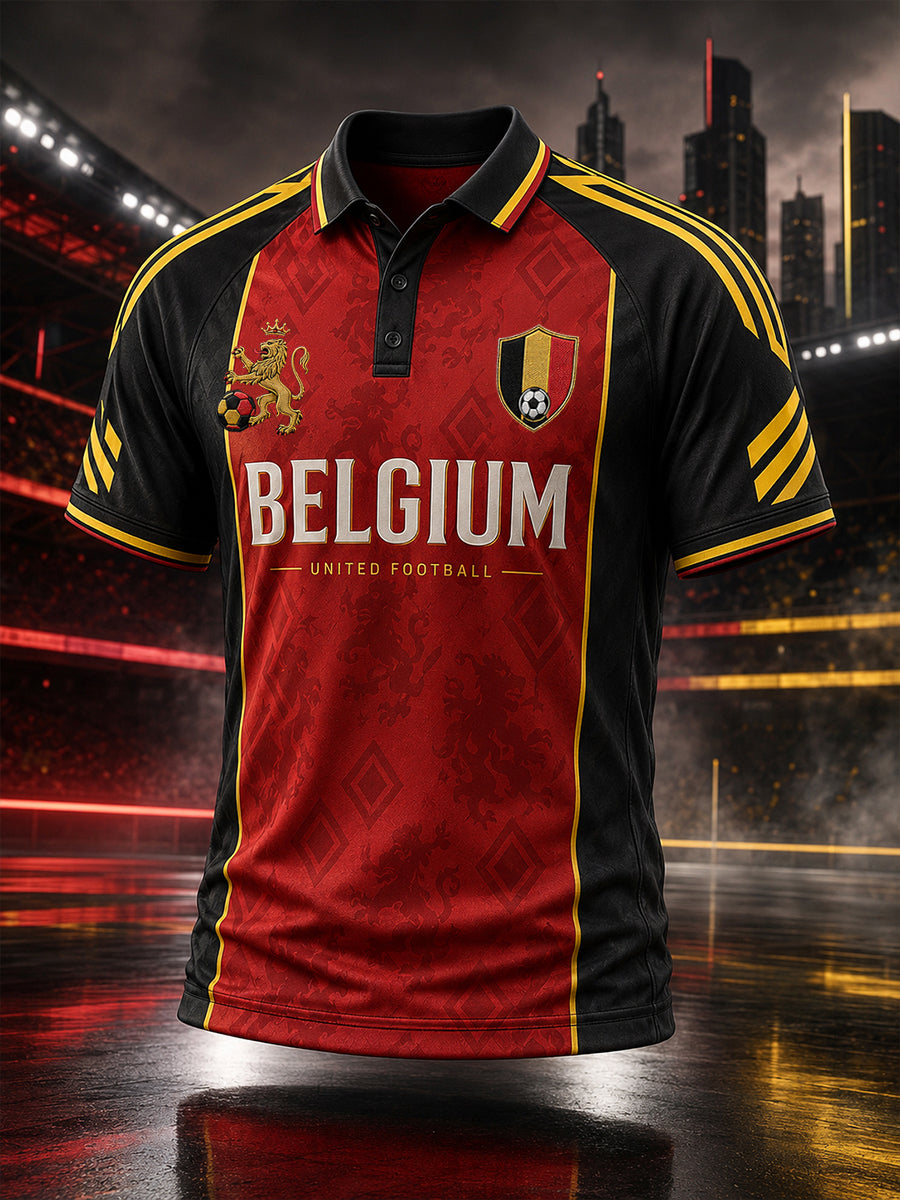 Polo à manches courtes et manches raglan, imprimé sur le thème du football masculin
