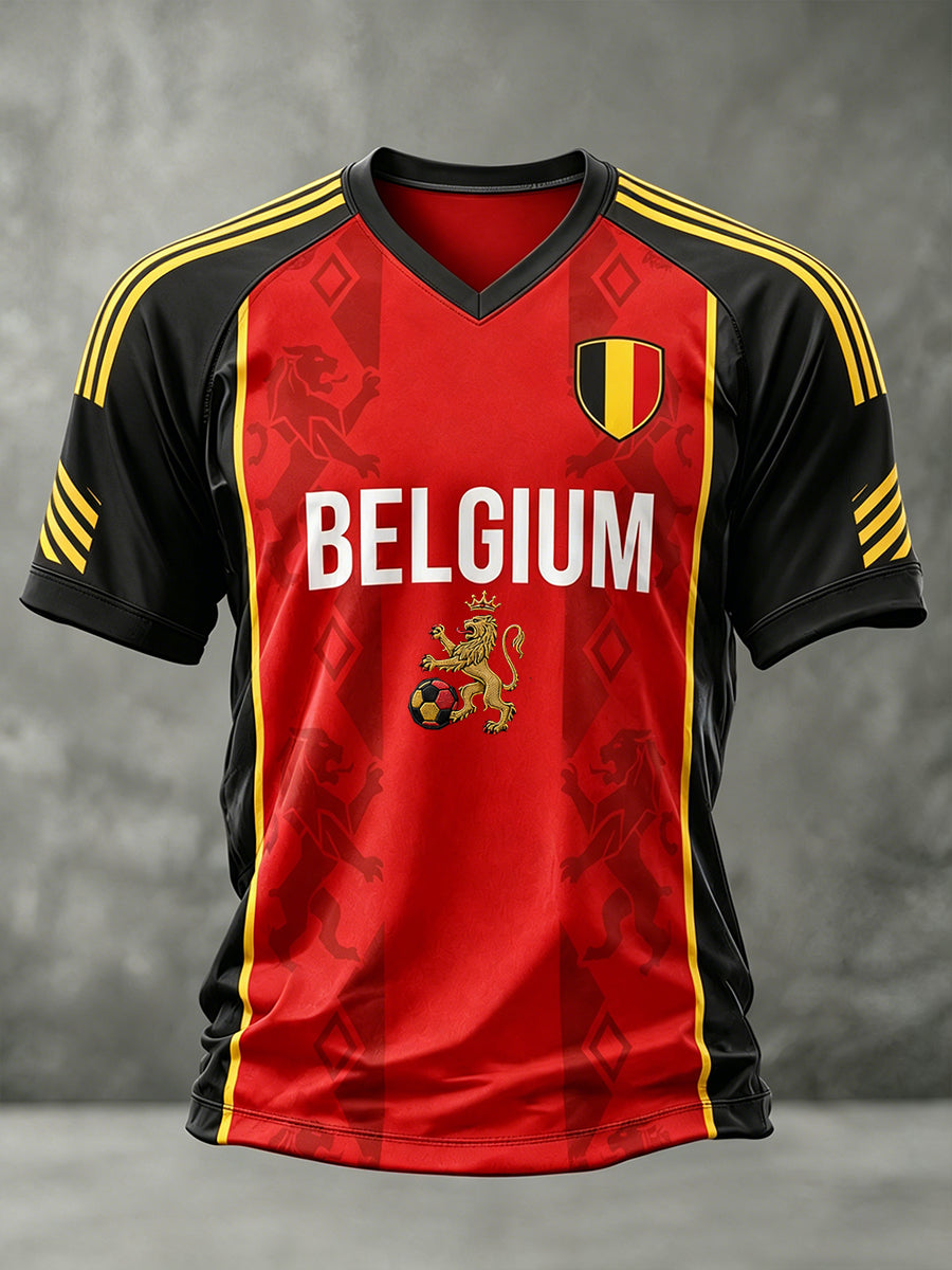 T-shirt à manches courtes et col en V pour hommes, imprimé sur le thème du football