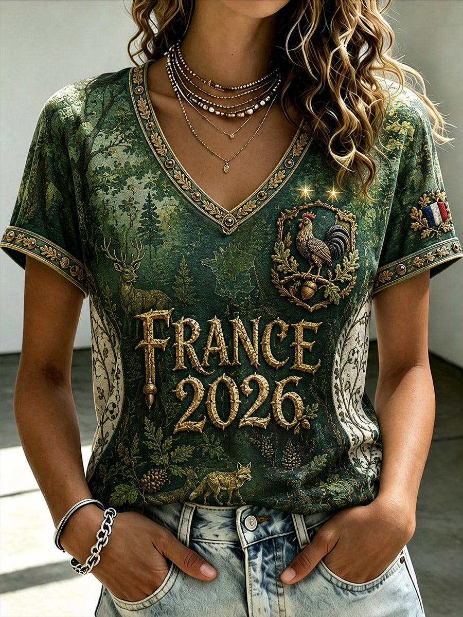 T-shirt femme France Football à col en V et épaules dénudées, manches courtes