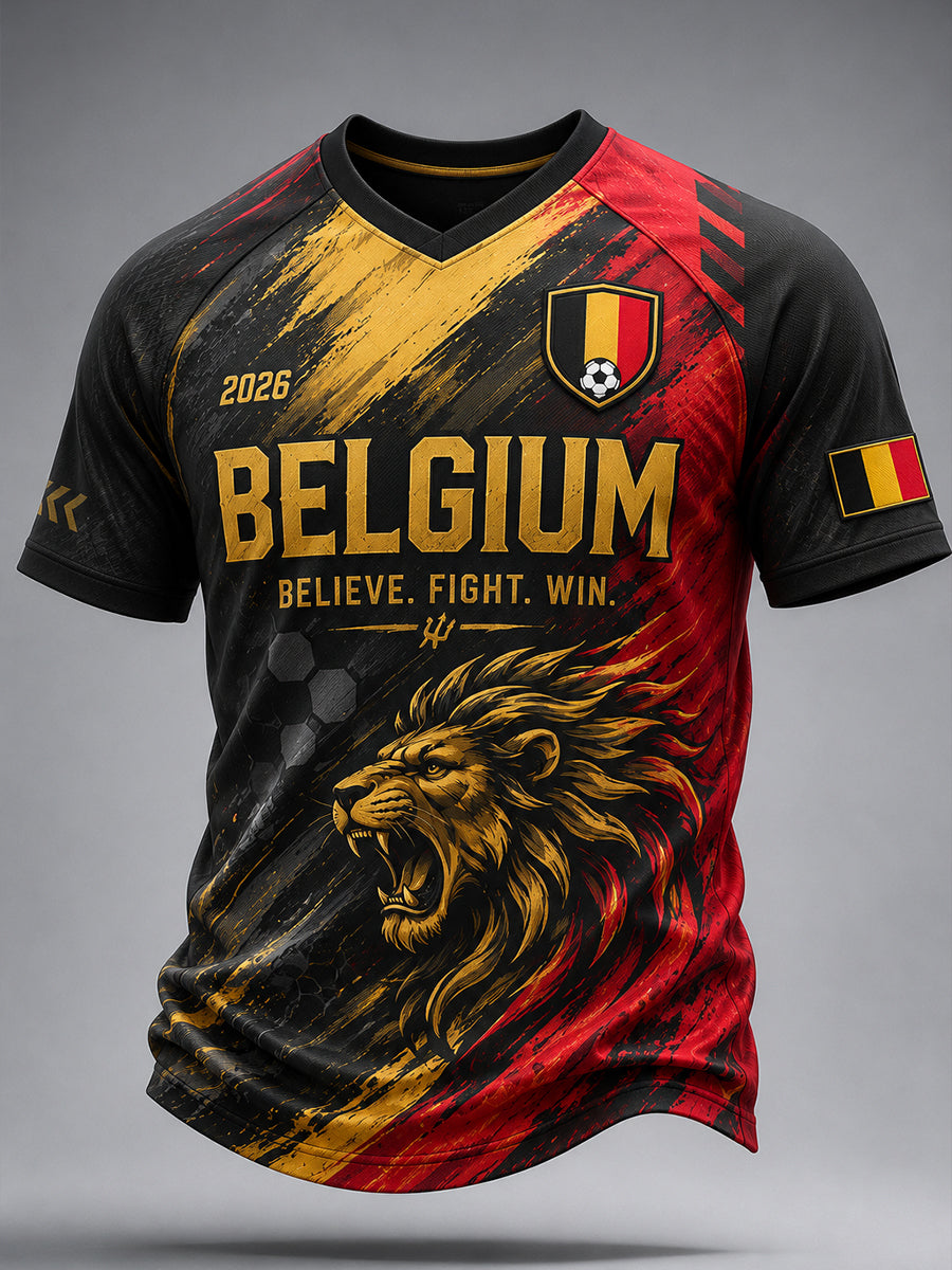 Haut à manches courtes et col en V pour homme, orné d’un imprimé football