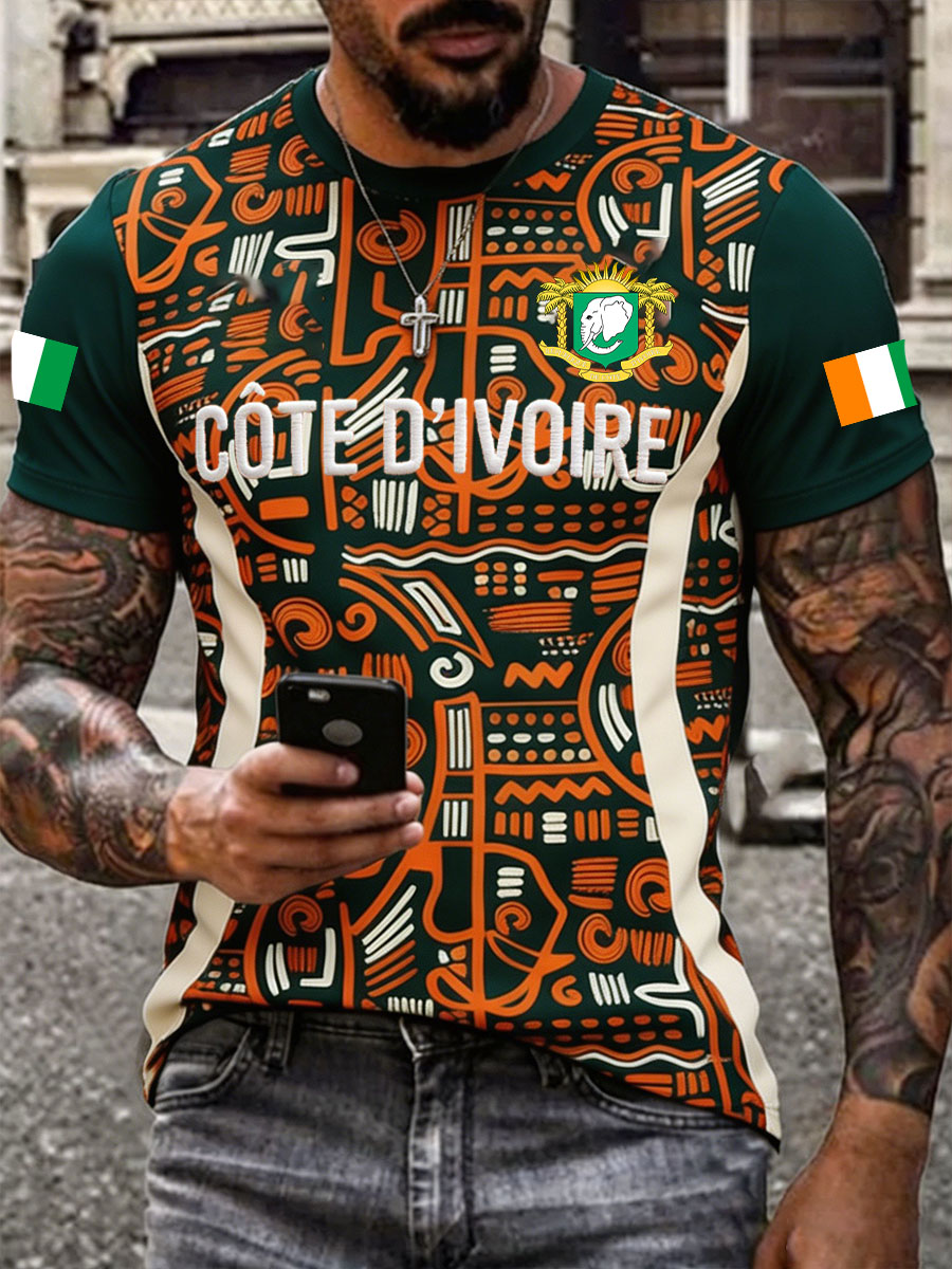 T-shirt imprimé pour passionné de football, Côte d’Ivoire, couleur ivoire pour hommes