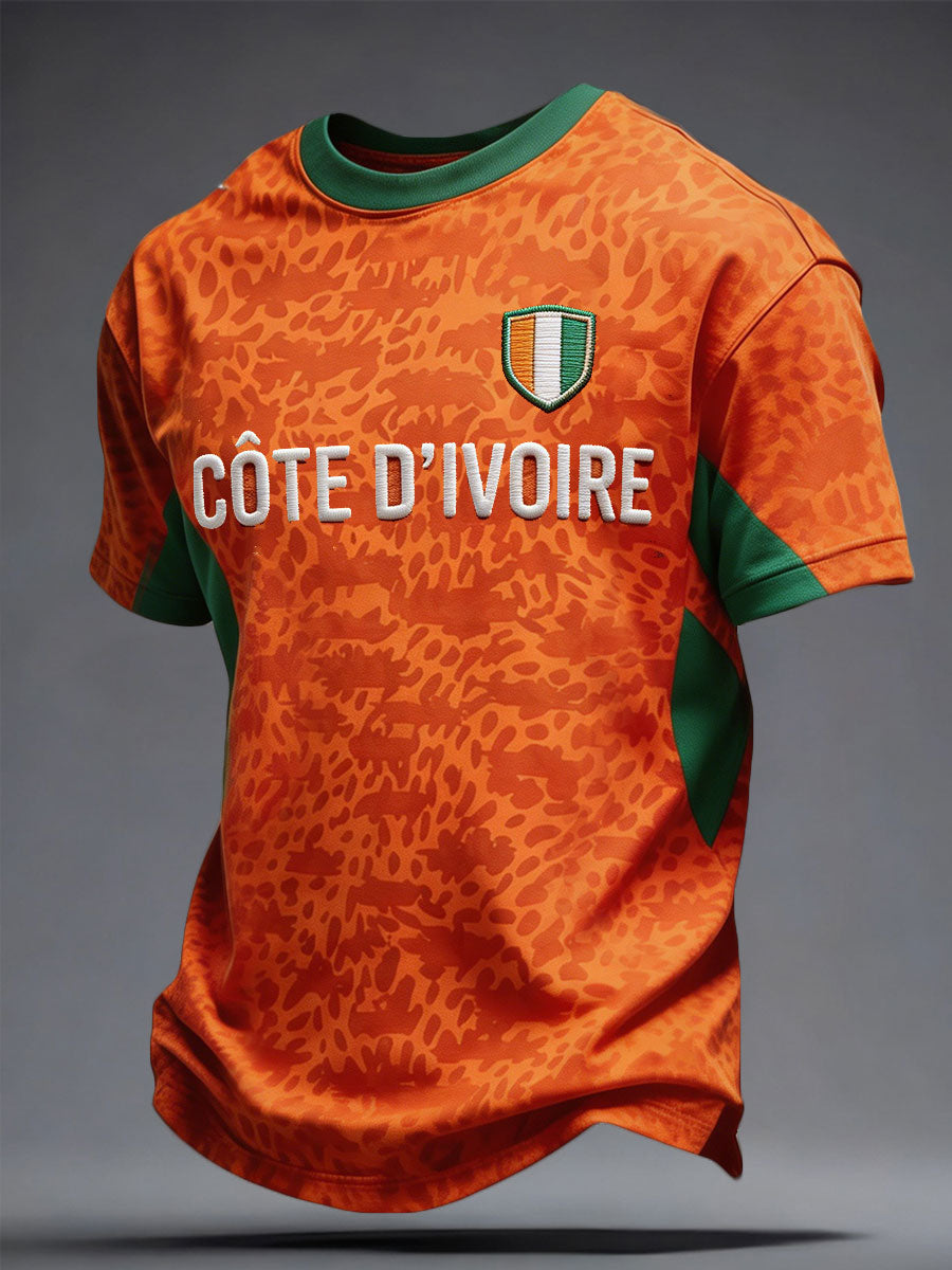 T-shirt imprimé pour passionné de football, Côte d’Ivoire, couleur ivoire pour hommes