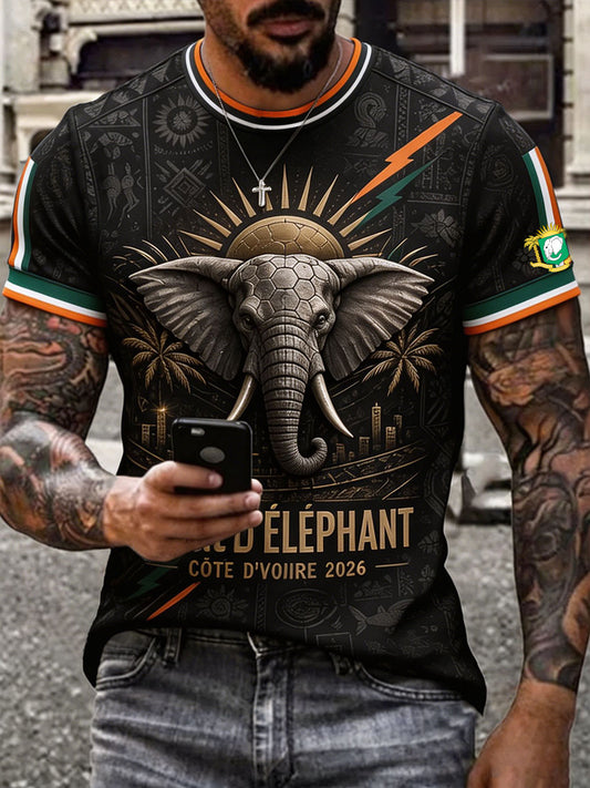 T-shirt imprimé pour passionné de football, Côte d’Ivoire, couleur ivoire pour hommes