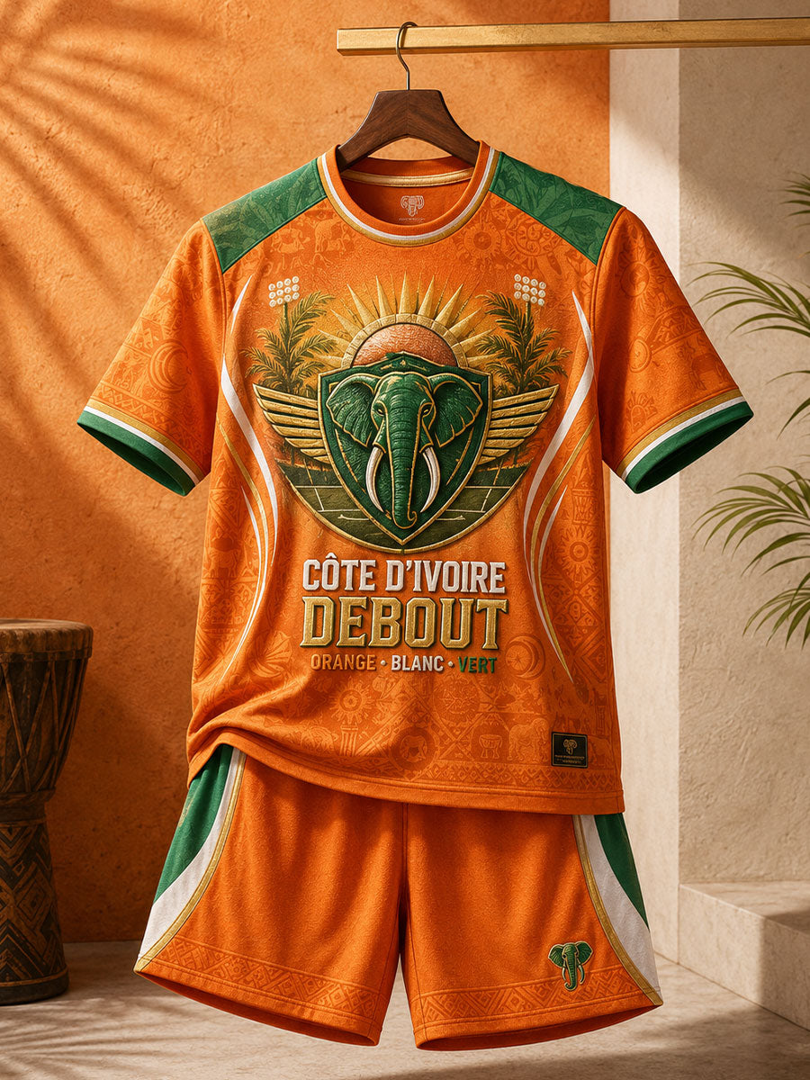 Ensembles imprimés d'art de football de Côte d'Ivoire pour hommes