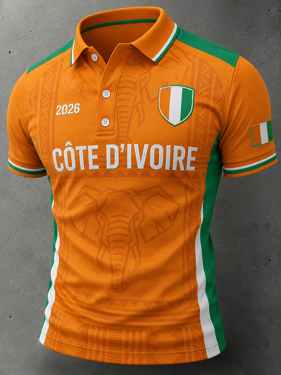 Polo à manches courtes pour homme avec imprimé éléphant et ballon de football