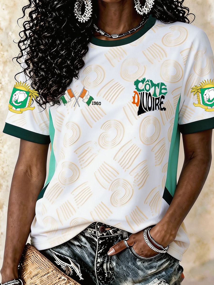 T-shirt imprimé pour les amoureuses du football ivoirien, couleur ivoire