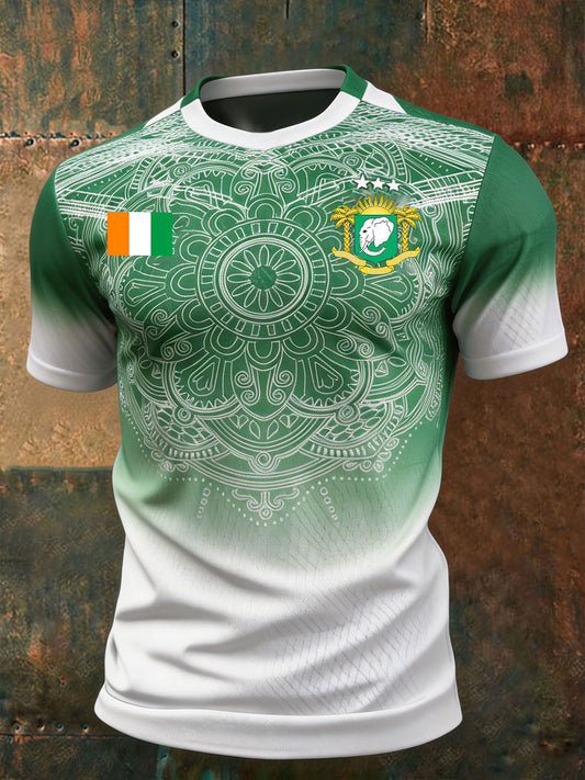 T-shirt imprimé pour passionné de football, Côte d’Ivoire, couleur ivoire pour hommes