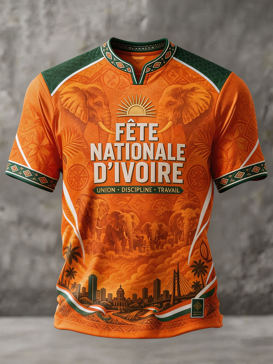 T-shirt imprimé d'art d'éléphant de la Côte d'Ivoire des hommes Football Lover