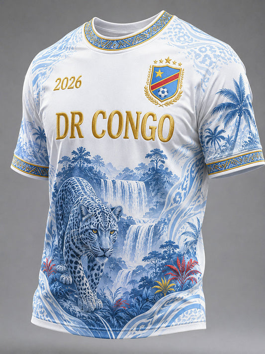 T-shirt décontracté pour homme à imprimé football de la RDC