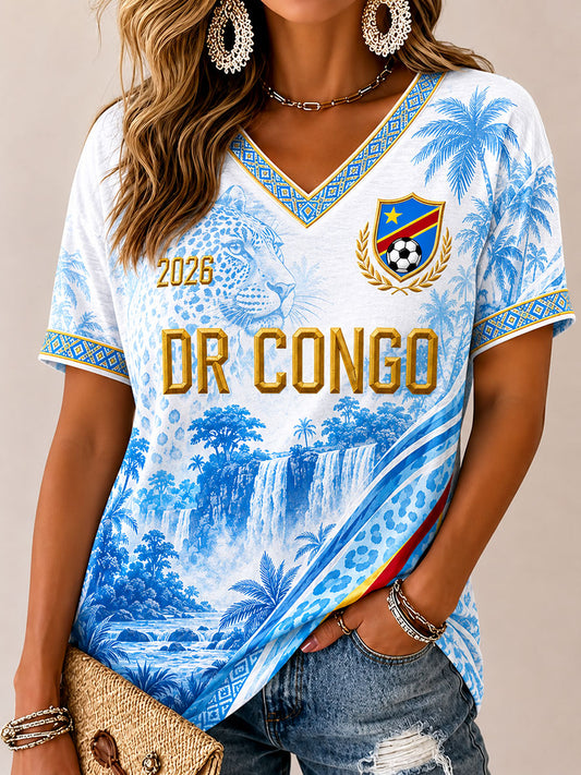 T-shirt décontracté à imprimé football DRC pour femmes