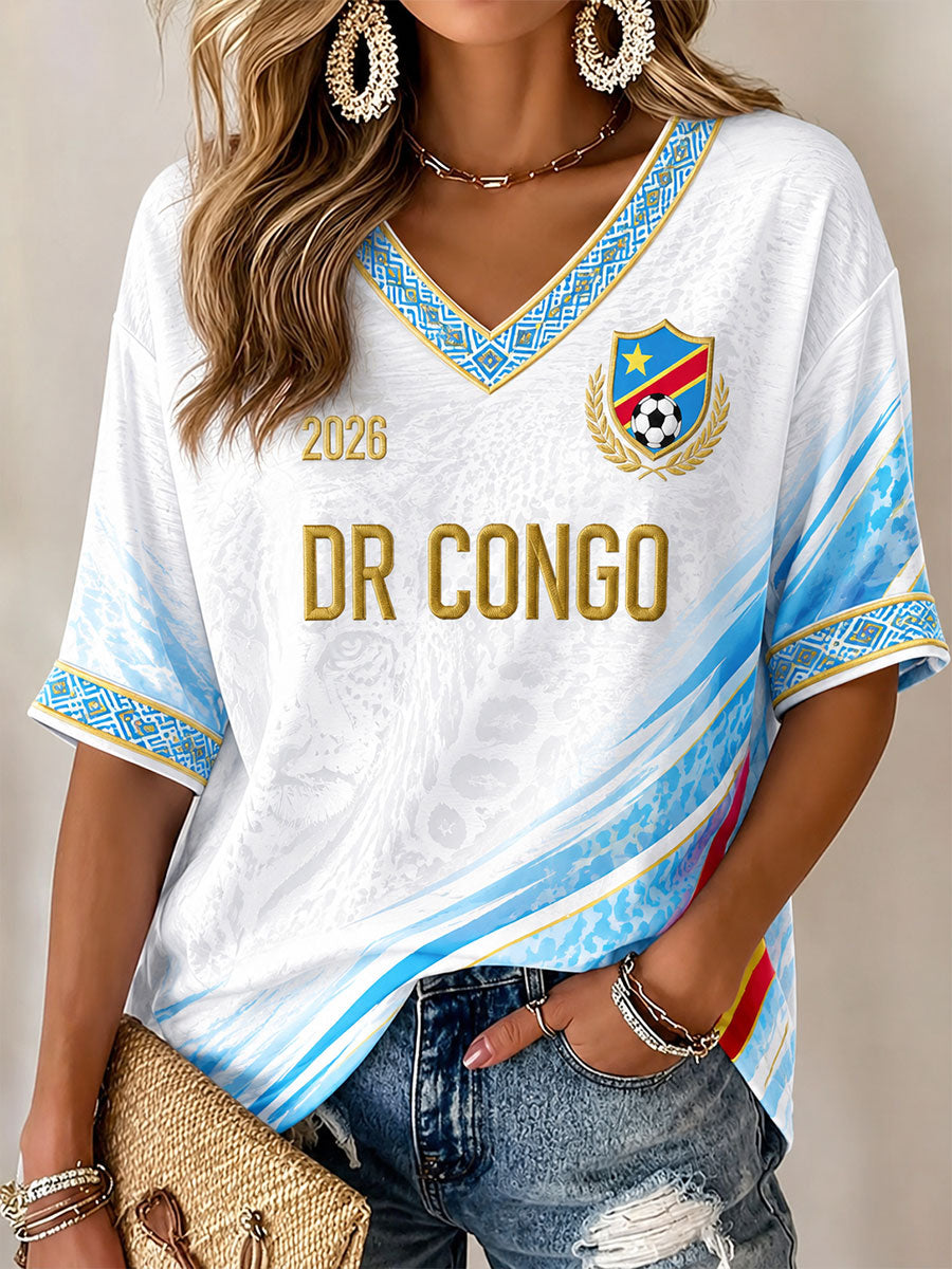 T-shirt décontracté pour femmes avec imprimé football de la RDC