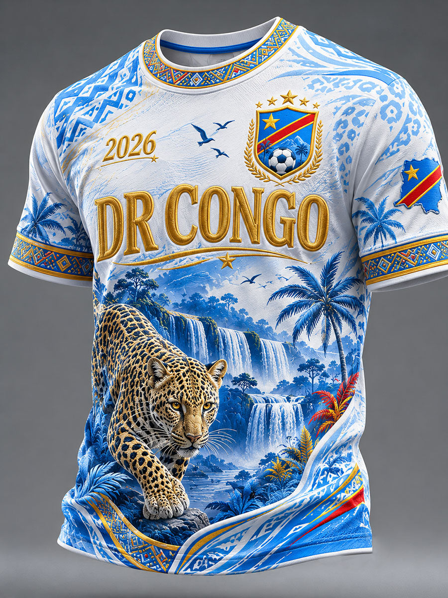 T-shirt décontracté pour homme à imprimé football de la RDC