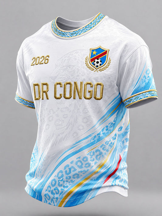 T-shirt décontracté pour homme à imprimé football de la RDC