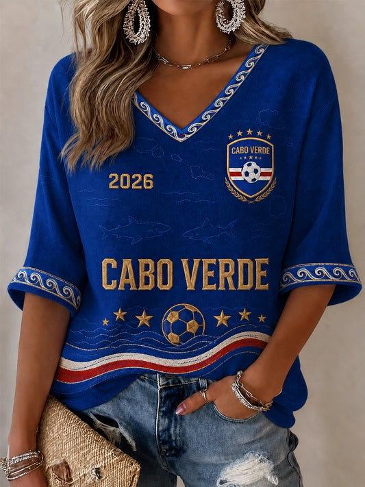 Cadeau pour femme pour les fans de football T-shirt décontracté à col en V à manches courtes