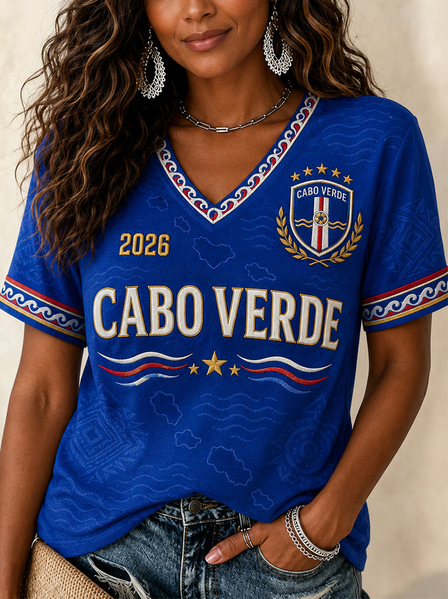 Cadeau pour femme pour les fans de football Imprimer Casual V-Neck Tee