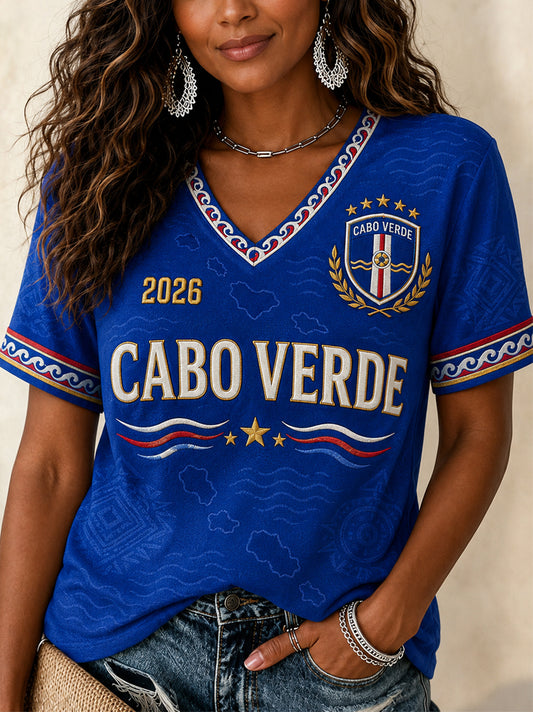 Cadeau pour femme pour les fans de football Imprimer Casual V-Neck Tee