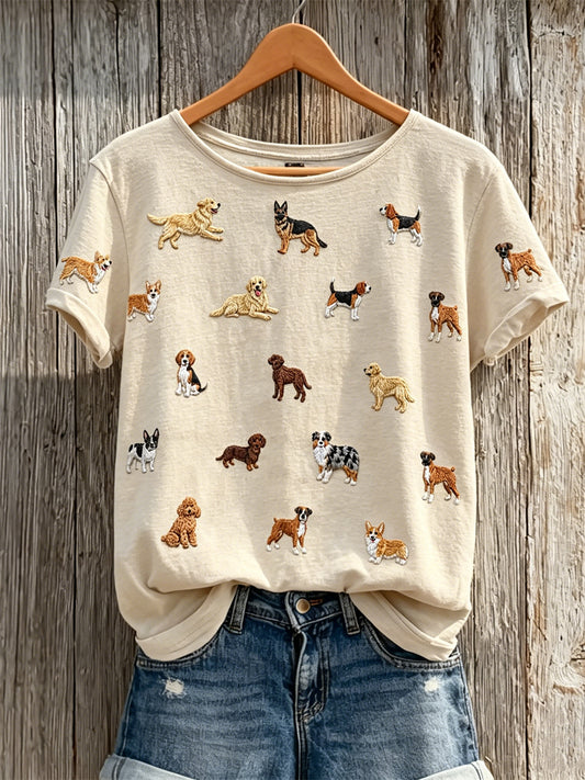 T-shirt à manches courtes pour femme, motif adorable avec chiens, imprimé