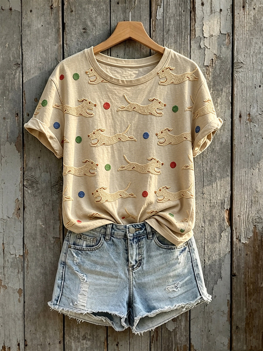 T-shirt femme mignon à manches courtes avec imprimé de chiens