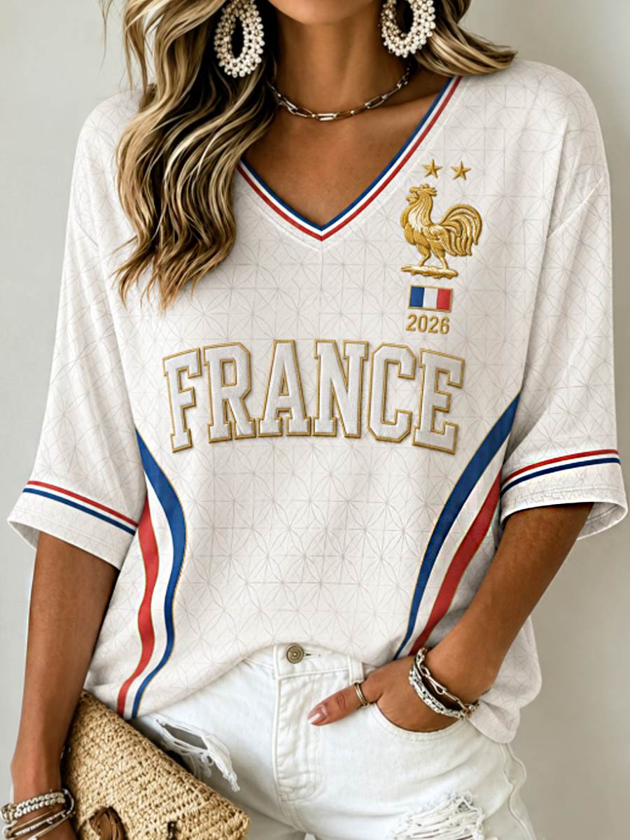 T-shirt femme à manches mi-longues et col en V