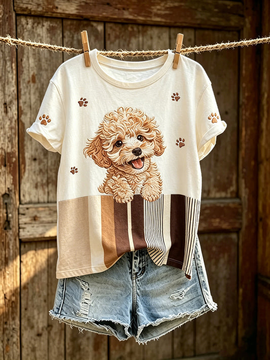 T-shirt décontracté à manches courtes pour femme, imprimé d’un mignon motif de chien