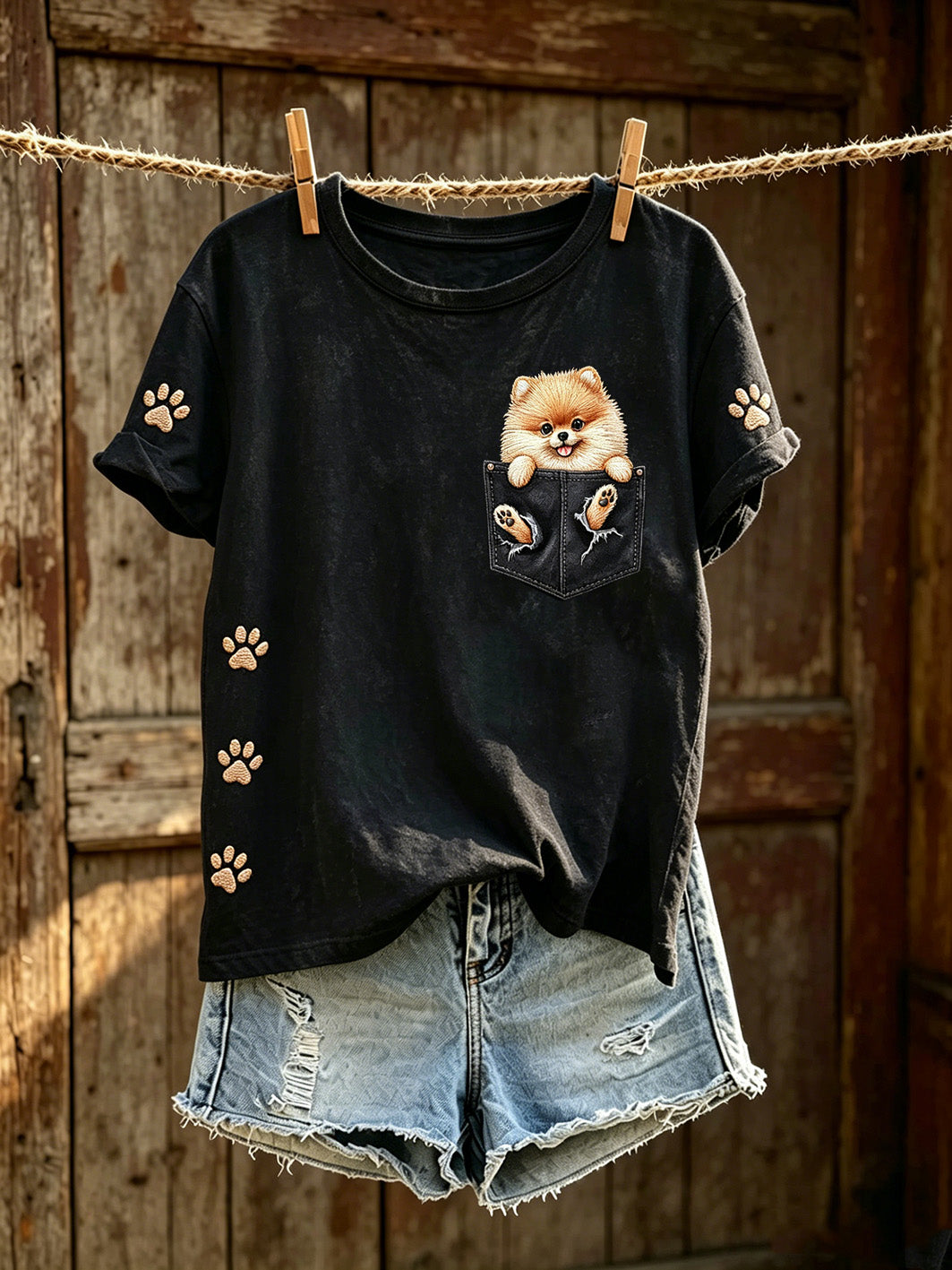 T-shirt décontracté à manches courtes pour femme, imprimé d’un mignon motif de chien